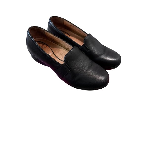 Dansko Farah Slip On Leather Loafers Womens 38 7.5 Black Floral Elastic Comfort - Picture 2 of 14